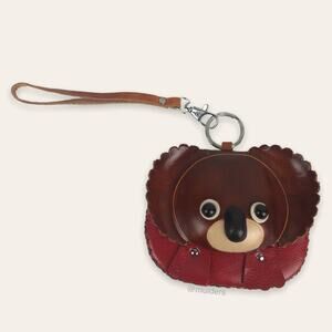 Red Panda or Koala 3D Genuine Leather Handmade Wristlet Change Coin Purse